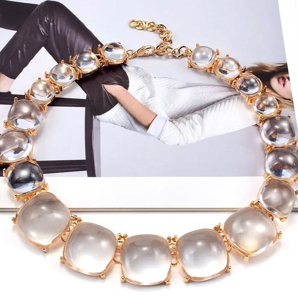 Gold Color White Resin Necklace